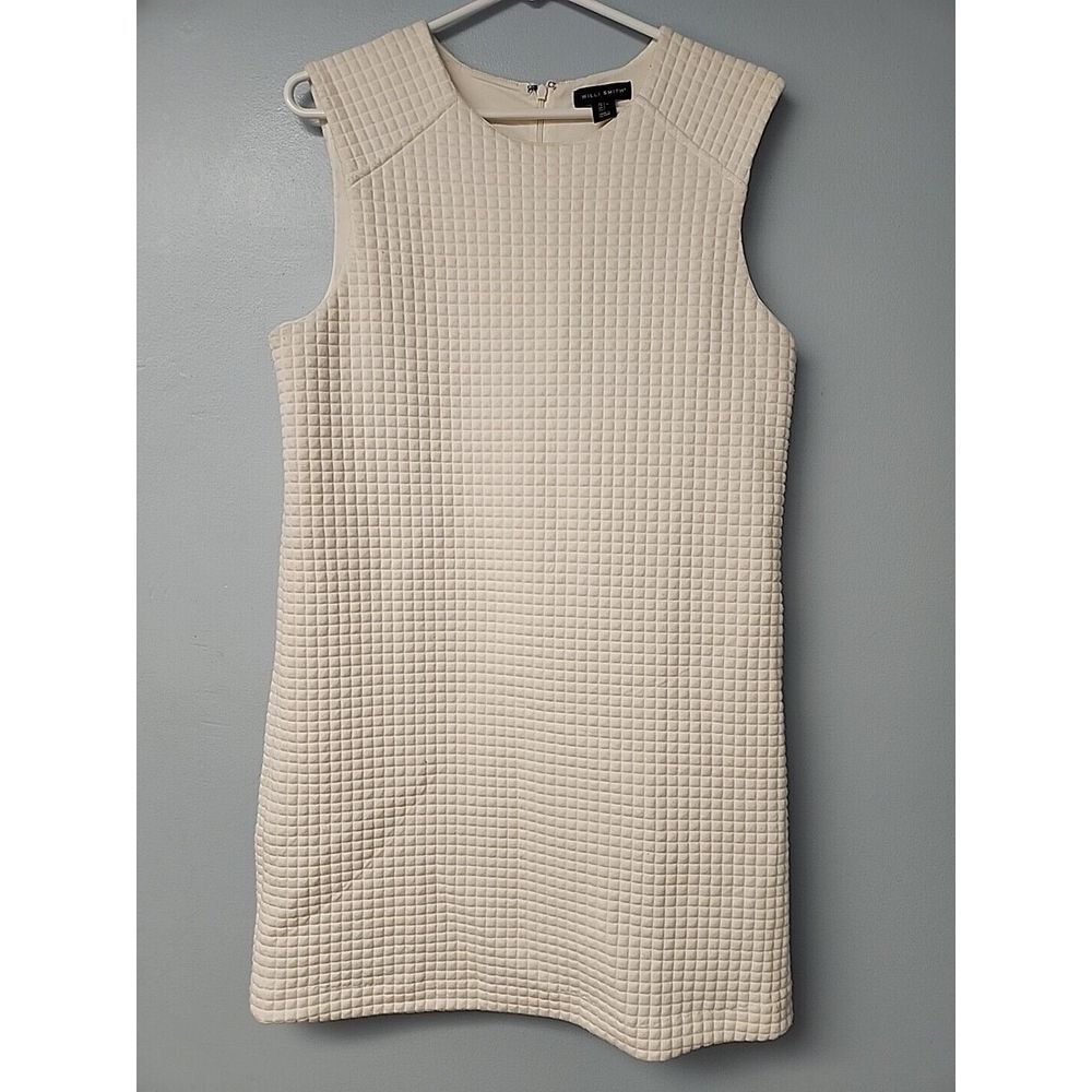 Willi Smith Womens L Off White waffle texture sleeveless Shift Dress Zip